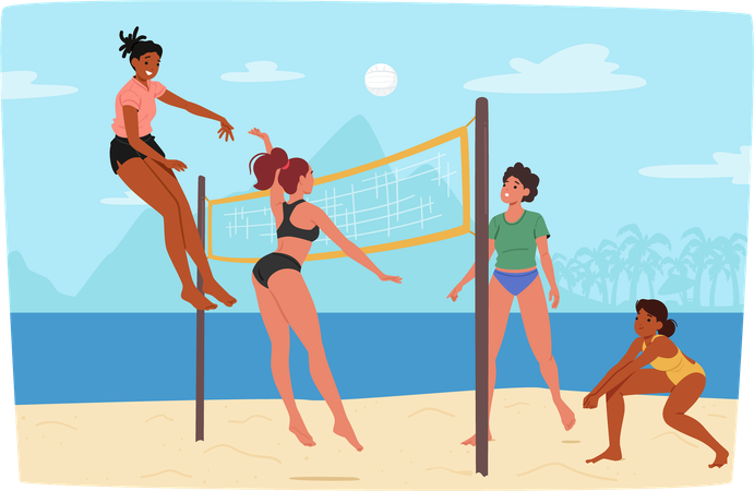 Femme jouant au beach-volley  Illustration