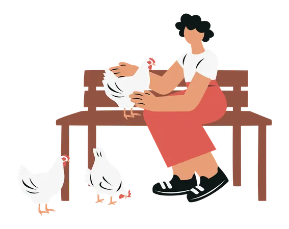 Femme jouant avec des poulets  Illustration