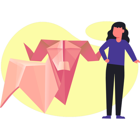 Femme jouant avec du papier origami  Illustration