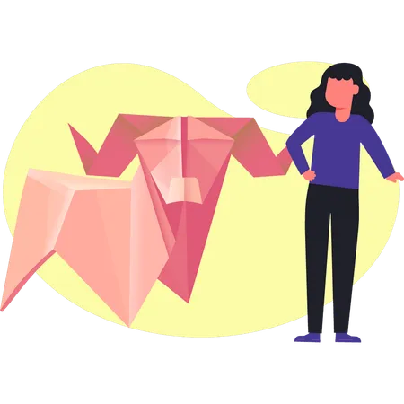 Femme jouant avec du papier origami  Illustration