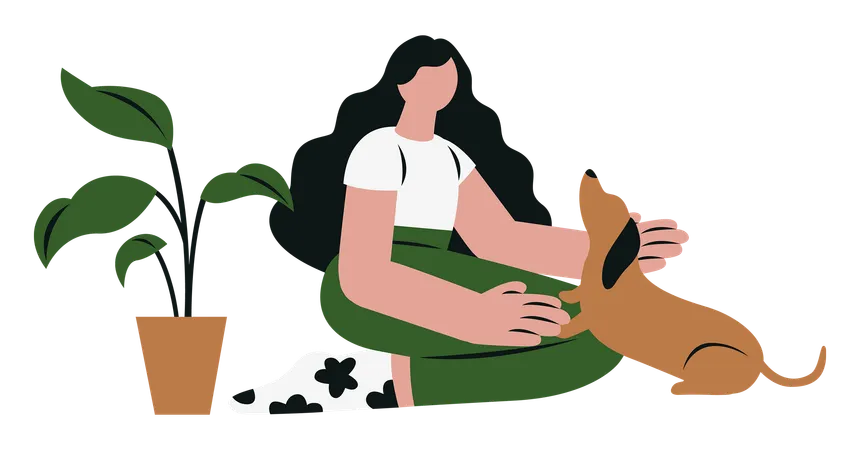 Femme jouant avec son chien  Illustration