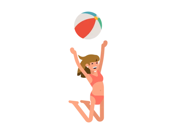 Femme jouant avec un ballon de plage  Illustration