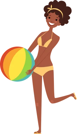 Femme jouant avec un ballon de plage  Illustration