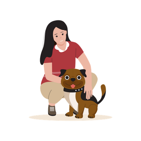 Femme jouant avec un chien  Illustration