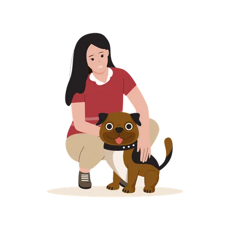 Femme jouant avec un chien  Illustration