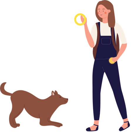 Femme jouant avec un chien  Illustration