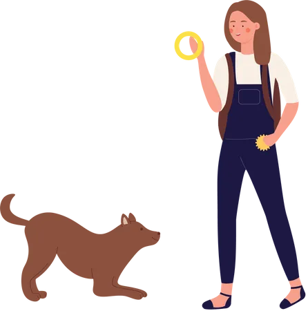 Femme jouant avec un chien  Illustration