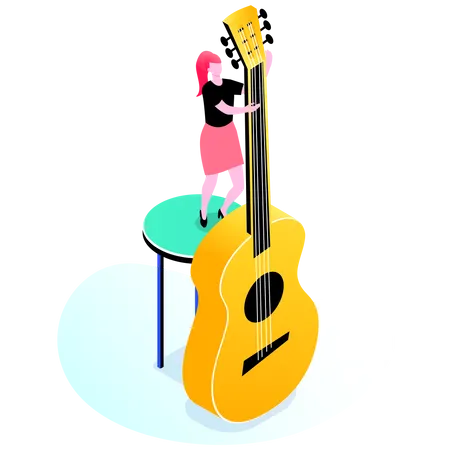 Femme jouant de la guitare  Illustration