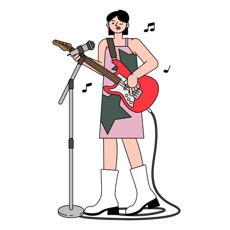 Femme jouant de la guitare  Illustration