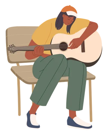 Femme jouant de la guitare  Illustration