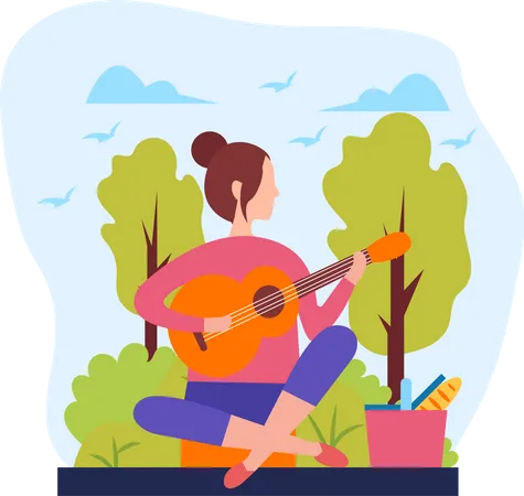 Femme jouant de la guitare  Illustration