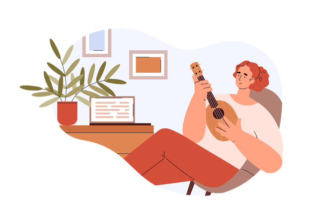 Femme jouant de la guitare ukulélé hawaïenne  Illustration