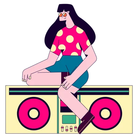 Femme jouant du DJ lors d'une soirée musicale  Illustration