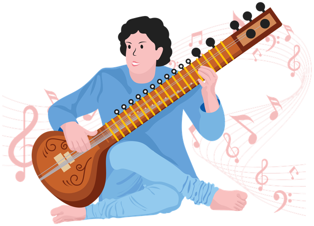 Femme jouant du sitar  Illustration