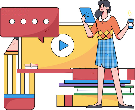 Femme jouant une vidéo en ligne  Illustration