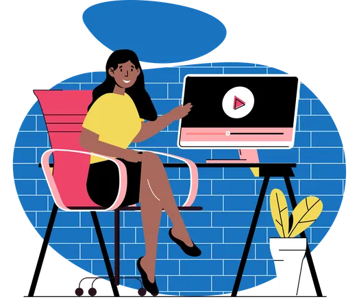 Femme jouant une vidéo en ligne  Illustration