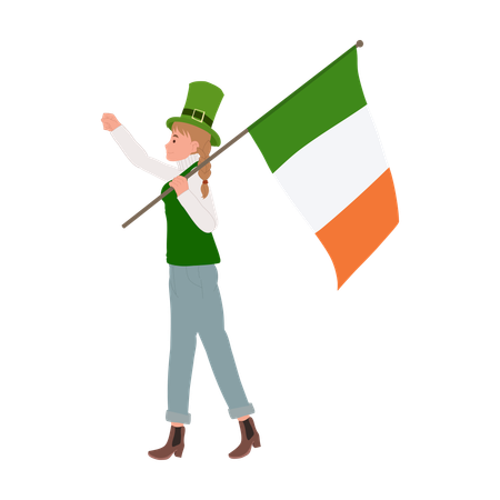 Femme joyeuse avec drapeau irlandais  Illustration