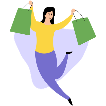 Femme heureuse de faire du shopping  Illustration