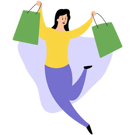 Femme heureuse de faire du shopping  Illustration