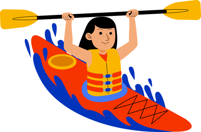 Femme faisant du kayak à la plage  Illustration