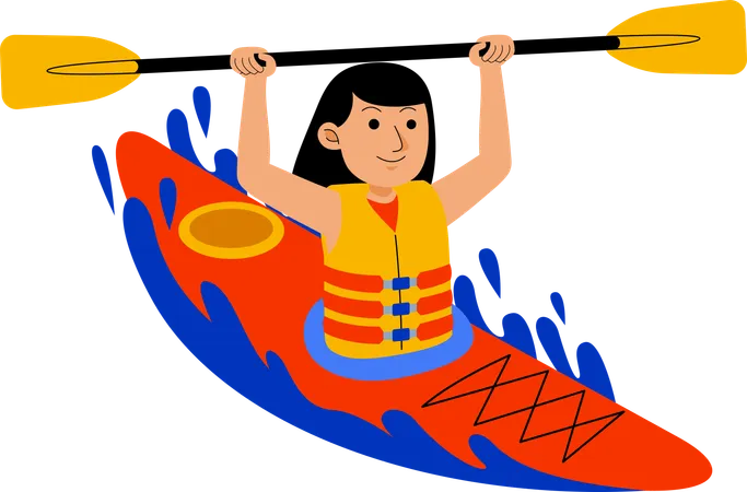 Femme faisant du kayak à la plage  Illustration