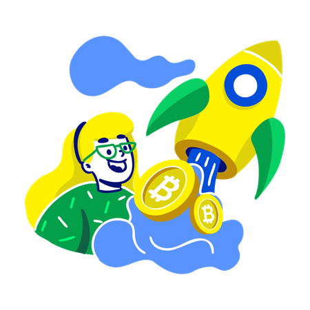 Une femme lance Bitcoin  Illustration