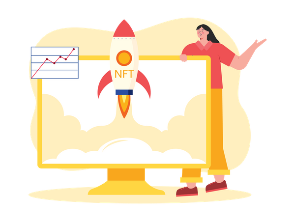 Femme lançant une startup NFT  Illustration