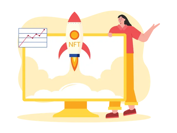 Femme lançant une startup NFT  Illustration