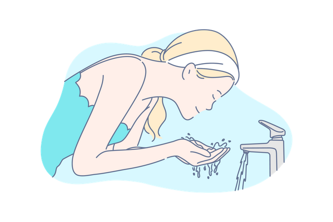 Femme se lavant le visage  Illustration