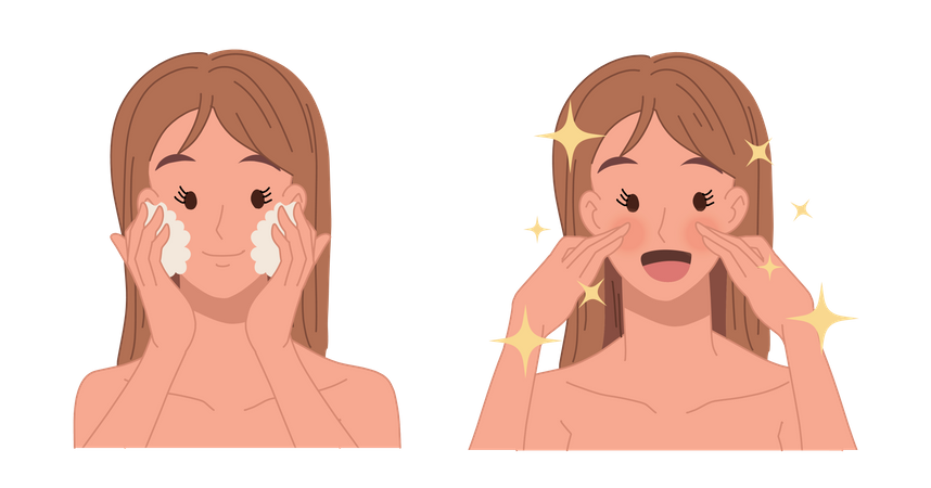 Femme laver le visage à l'aide d'un gommage pour le visage  Illustration