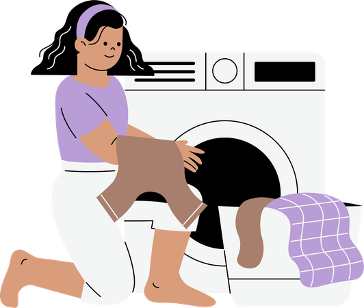 Femme lavant du linge dans la maison  Illustration