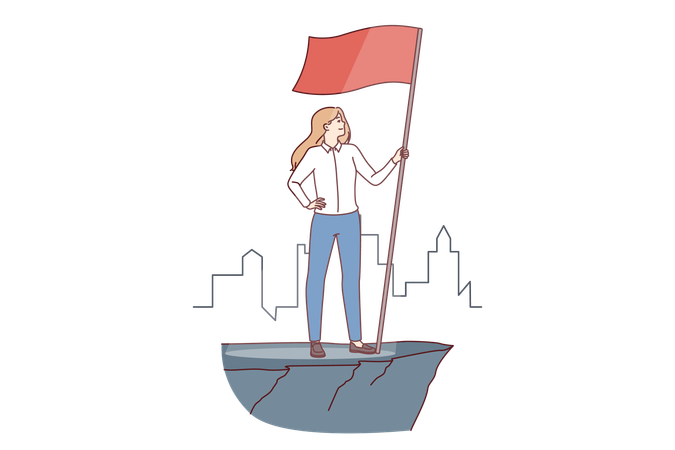 Femme leader avec drapeau  Illustration