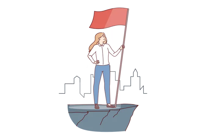 Femme leader avec drapeau  Illustration