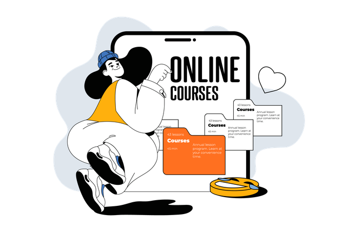 Femme apprenant des cours en ligne  Illustration