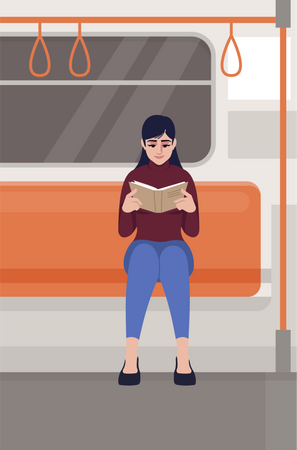 Femme lisant dans le train  Illustration