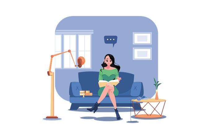 Femme lisant le script du podcast  Illustration