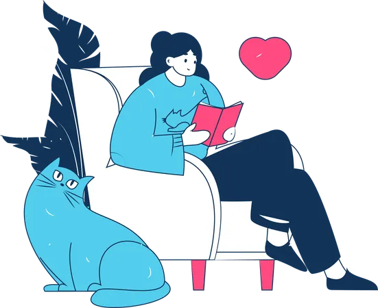 Femme lisant un livre assise sur un canapé  Illustration