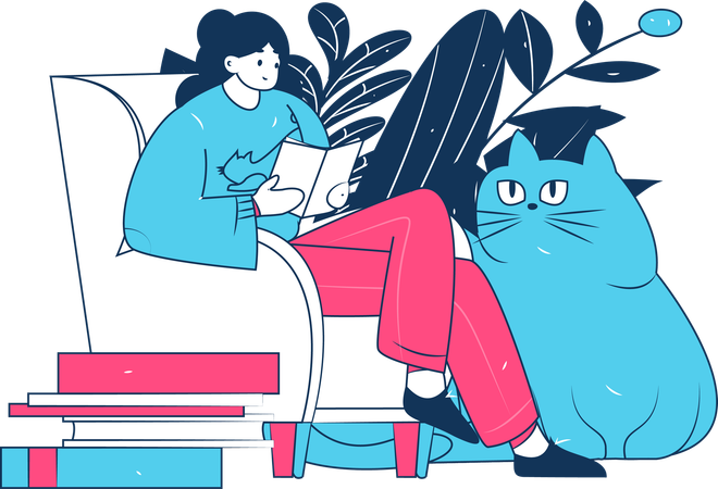 Femme lisant un livre assise sur un canapé  Illustration