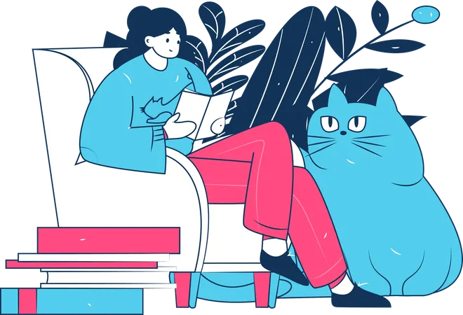 Femme lisant un livre assise sur un canapé  Illustration