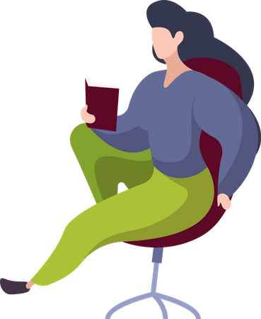 Femme lisant un livre assis sur une chaise  Illustration