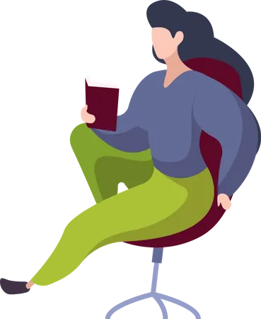 Femme lisant un livre assis sur une chaise  Illustration