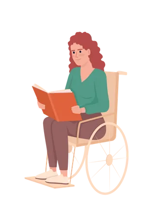 Femme lisant un livre en fauteuil roulant  Illustration