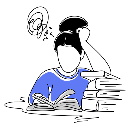 Femme lisant un livre et pensant à quelque chose  Illustration