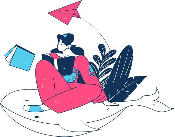 Femme lisant un livre pendant son temps libre  Illustration