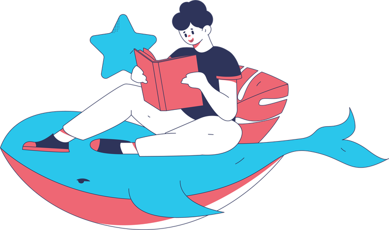 Une femme lit un livre sur le poisson  Illustration