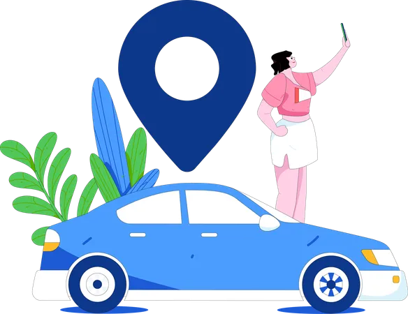 Une femme réserve un taxi pour son voyage  Illustration