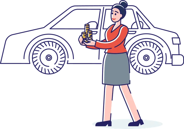 Femme louant une voiture  Illustration