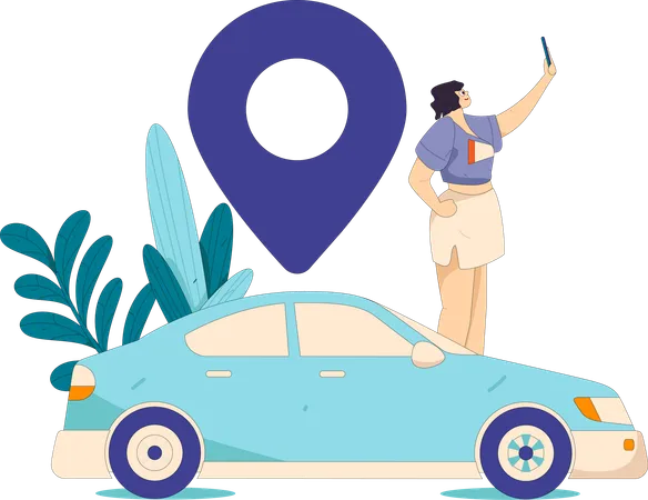 Une femme loue une voiture pour son lieu touristique  Illustration