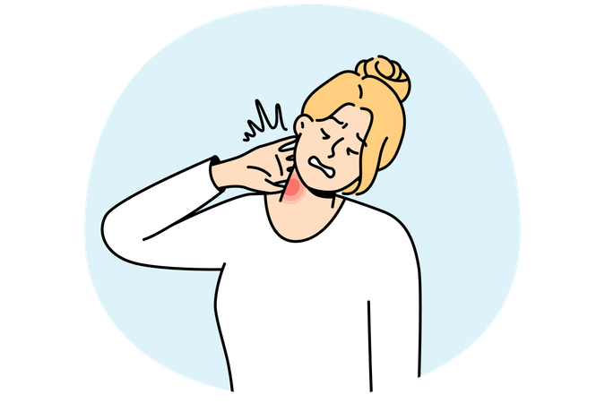 Une femme malade souffre de douleurs au cou  Illustration