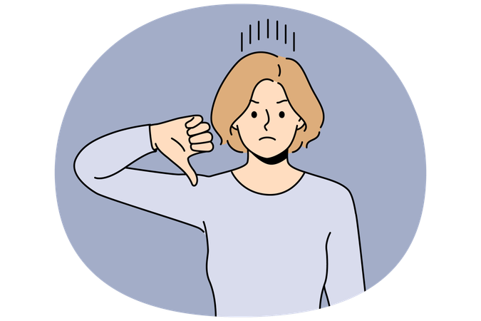 Une femme malheureuse montre son pouce vers le bas  Illustration
